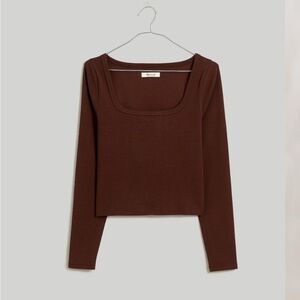 Madewell Square-Neck Long-Sleeve Crop Tee in Sleekhold | Medium | Dark Coffee